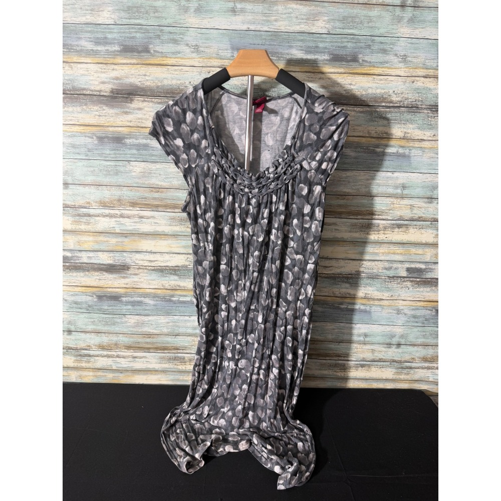 Merona Knit Dress XS Grey White Abstract Spot Braided Neck Cap Sleeve Excellent